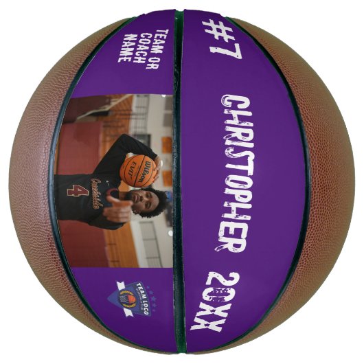 写真カスタムプレイヤー名番号チームロゴ紫 バスケットボール (縦)