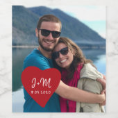 写真カスタムラブハートイニシャル婚約パーティ ワインラベル (シングルラベル)