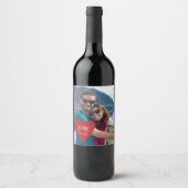 写真カスタムラブハートイニシャル婚約パーティ ワインラベル (正面)