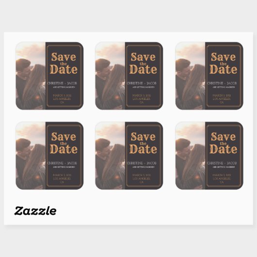 写真カスタムヴィンテージスタイル保存日付 スクエアシール (シート)