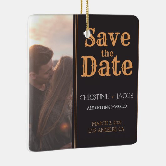 写真カスタムヴィンテージスタイル保存日付 セラミックオーナメント (右)