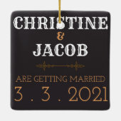 写真カスタムヴィンテージスタイル保存日付 セラミックオーナメント (裏面)