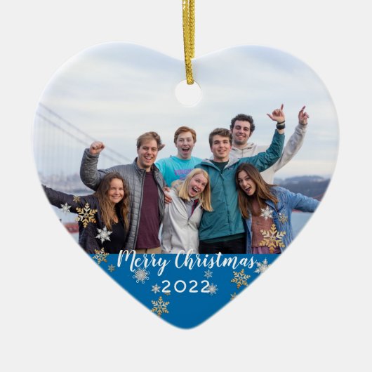 写真カスタム両面メリークリスマス セラミックオーナメント (正面)