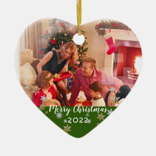 写真カスタム両面メリークリスマス セラミックオーナメント (正面)