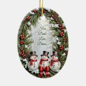 写真カスタム両面雪だるまリース セラミックオーナメント (裏面)