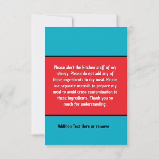 写真カスタム付きアレルギー警告シェフカード サンキューカード (裏面)