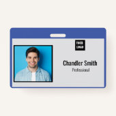 写真カスタム付き従業員、バーコード、ロゴ、名前 バッジ (正面)