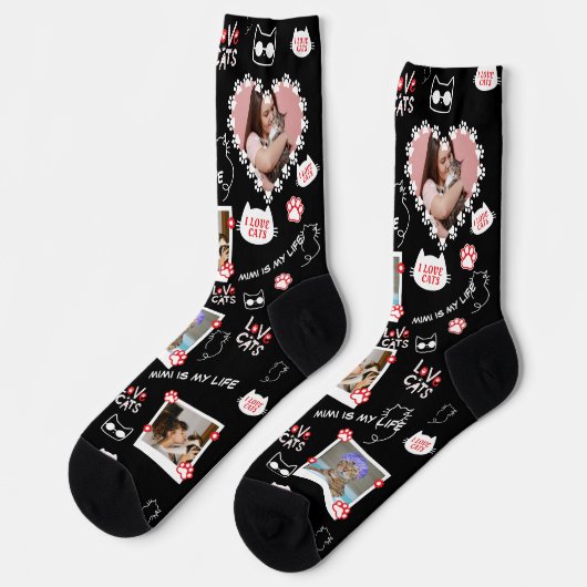 写真カスタム付き猫ソックス – パーソナライズされた Pet ソックス (左)