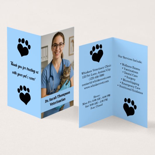 写真カスタム付き獣医ビジネスカード 名刺 (内部&外部)