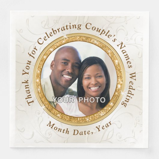 写真カスタム付き結婚のプリントのナプキン， 3サイズ (正面)