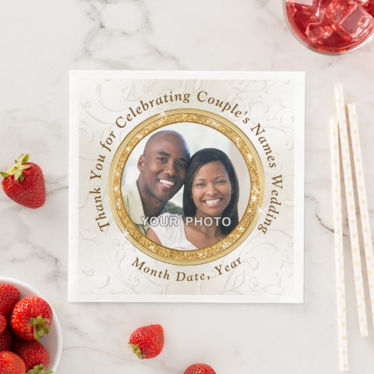 写真カスタム付き結婚のプリントのナプキン， 3サイズ (インサイチュ)