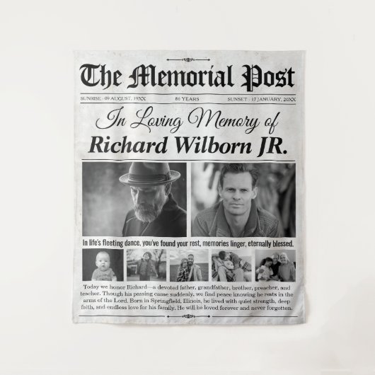 写真カスタム付き記念新聞の背景 タペストリー (正面)