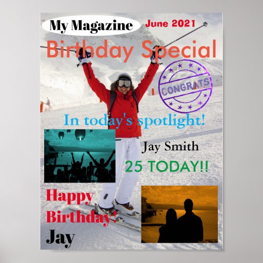 写真カスタム付き雑誌カバー誕生日ポスター ポスター (正面)