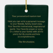 写真カスタム写真グリーティングメッセージ緑 セラミックオーナメント (裏面)