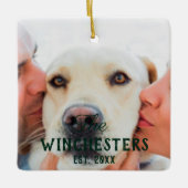 写真カスタム写真グリーティングメッセージ緑 セラミックオーナメント (正面)