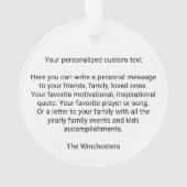 写真カスタム写真祈りの言葉引用文 オーナメント (裏面)