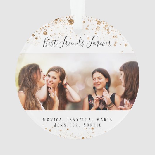 写真カスタム友最高の達は永遠の金ゴールドグリッター オーナメント (裏面)