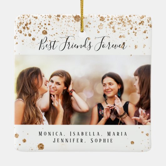 写真カスタム友最高の達は永遠の金ゴールドグリッター セラミックオーナメント (裏面)