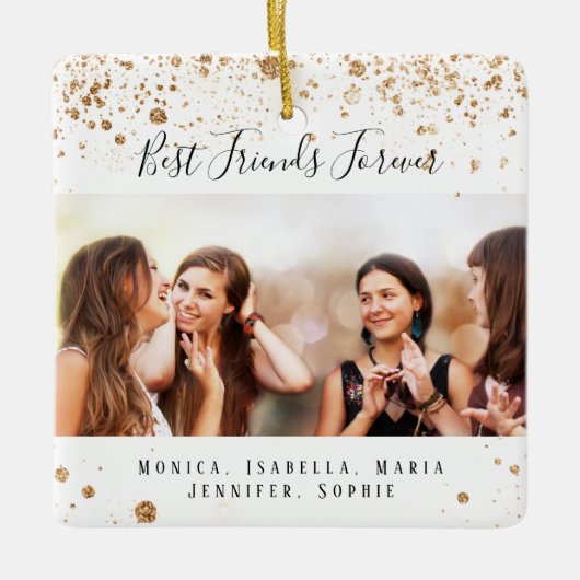 写真カスタム友最高の達は永遠の金ゴールドグリッター セラミックオーナメント (正面)