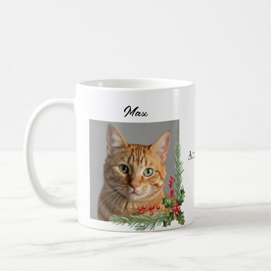 写真カスタム名キャットまたは犬のオーナークリスマスプレゼント コーヒーマグカップ (左)