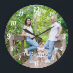 写真カスタム名パーソナライズされた白文字 ラージ壁時計<br><div class="desc">写真カスタム名パーソナライズされた白文字と数字レトロフォントウォールクロック。誰にとってもパーソナライズされた素敵な贈り物だ。</div>