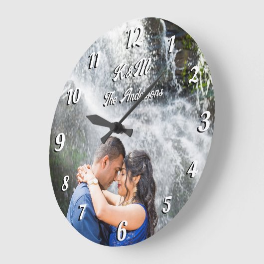 写真カスタム名パーソナライズされた白文字(大) ラージ壁時計 (傾斜)