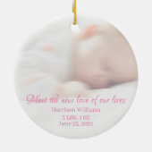 写真カスタム名ベビー誕生発表祝日 セラミックオーナメント (裏面)