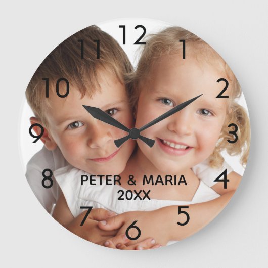 写真カスタム子供の名前の年 ラージ壁時計 (正面)