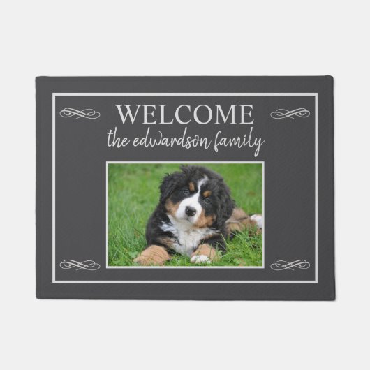 写真カスタム家族の名前welcomeスクリプトrustic ドアマット (正面)