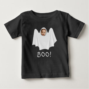 写真カスタム幽霊ブープーハッピーハローウィンおもしろい ベビーTシャツ