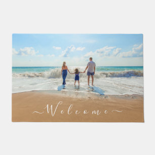 写真カスタム形式と文字へようこそ ドアマット