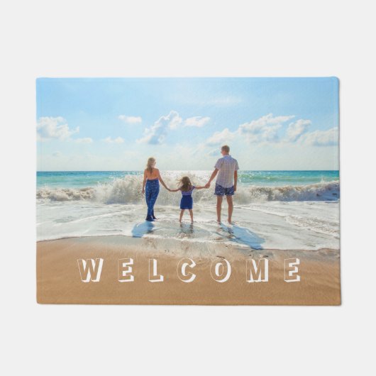 写真カスタム形式へようこそ(文字) ドアマット (正面)