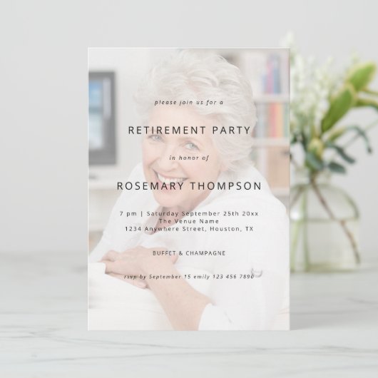 写真カスタム文字の上に置かれたパーティー 招待状 (スタンド正面)