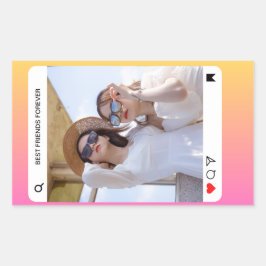 写真カスタム文字インスタモダンラムピンク 長方形シール