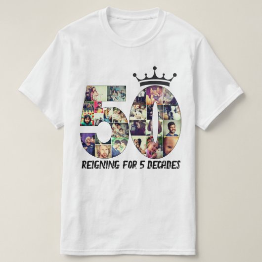 写真カスタム番号コラージュ50文字クラウン Tシャツ (デザイン正面)