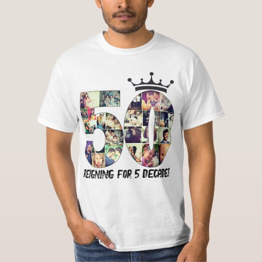 写真カスタム番号コラージュ50文字クラウン Tシャツ (正面)