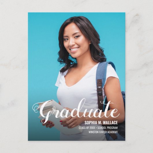 写真カスタム発表付き大学卒業 案内ポストカード (正面)
