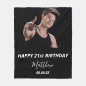 写真カスタム白黒モダン男の誕生日 フリースブランケット (正面)