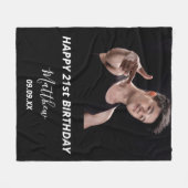写真カスタム白黒モダン男の誕生日 フリースブランケット (正面(横))