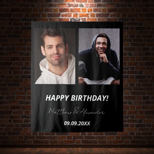 写真カスタム白黒友達の誕生日 タペストリー