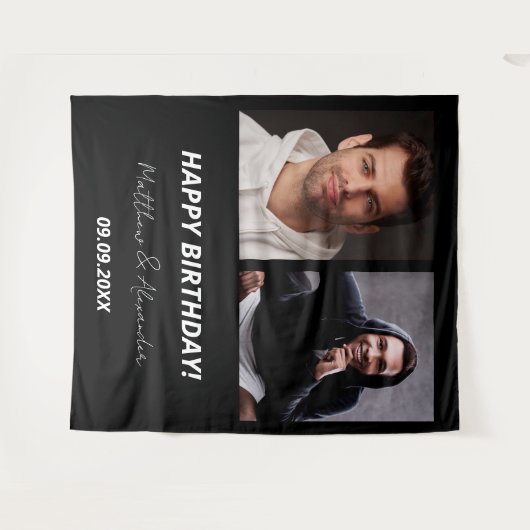写真カスタム白黒友達の誕生日 タペストリー (正面(横))
