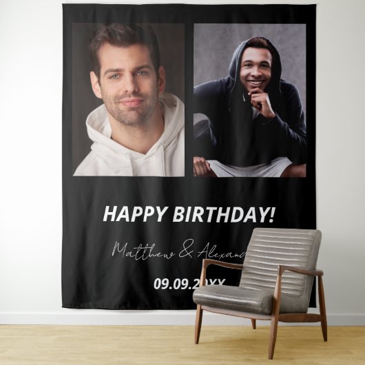 写真カスタム白黒友達の誕生日 タペストリー (インサイチュ)