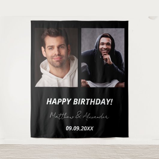 写真カスタム白黒友達の誕生日 タペストリー (正面)