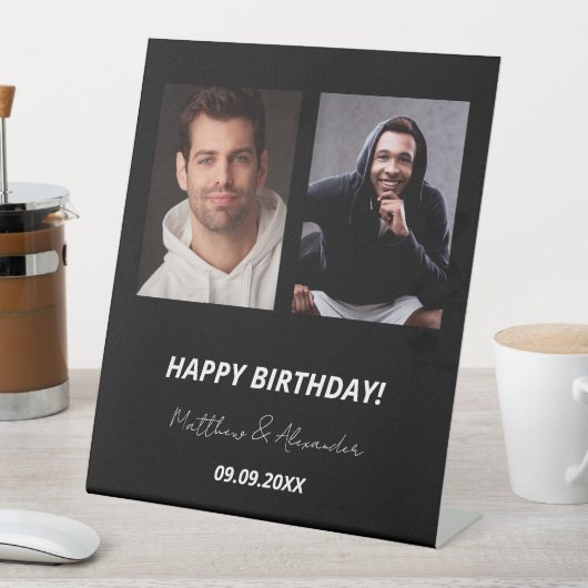 写真カスタム白黒友達の誕生日 台座サイン (インサイチュ)