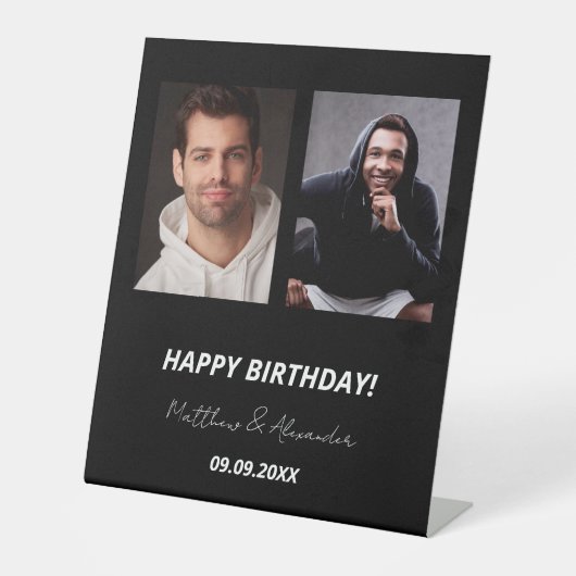 写真カスタム白黒友達の誕生日 台座サイン (正面)