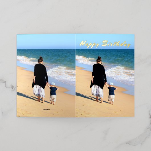 写真カスタム誕生日カードあなたの写真と文字 箔グリーティングカード (外側レイダウン)