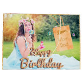 写真カスタム誕生日バルーン金ゴールド名タグ ラージペーパーバッグ (裏面)
