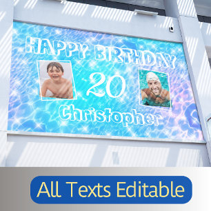 写真カスタム誕生日プールパーティー青い水リップル 横断幕