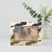 写真カスタム金ゴールドスタイリッシュブラックのクリスマスツリー ポストカード (スタンド正面)