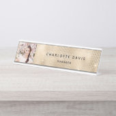 写真カスタム金ゴールドモノグラモダンム デスクネームプレート (正面)